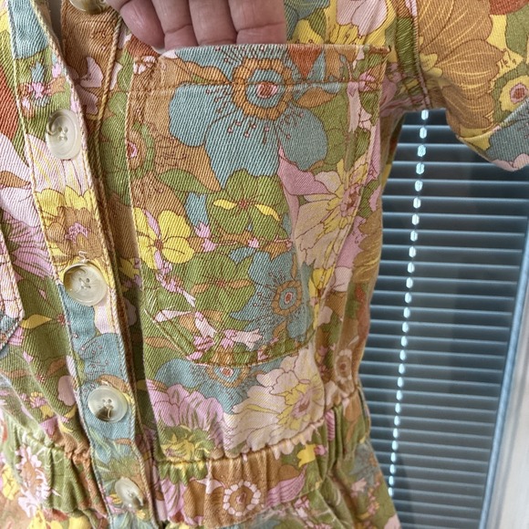 Show Me Your MuMu XS Denim Floral Boho Cannon Romper Groovy Blooms Extra Small - Picture 8 of 13